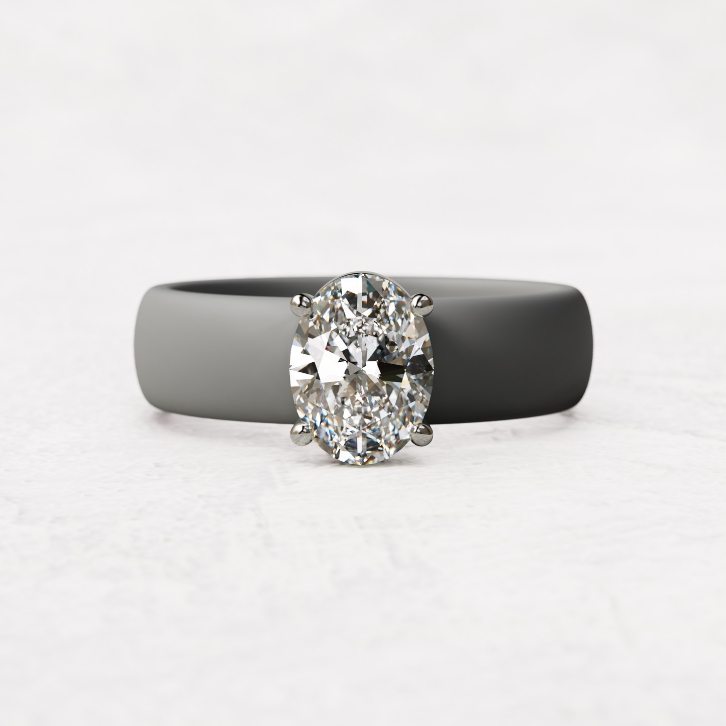 One carat oval diamond with gray silicone band in 14 karat white gold