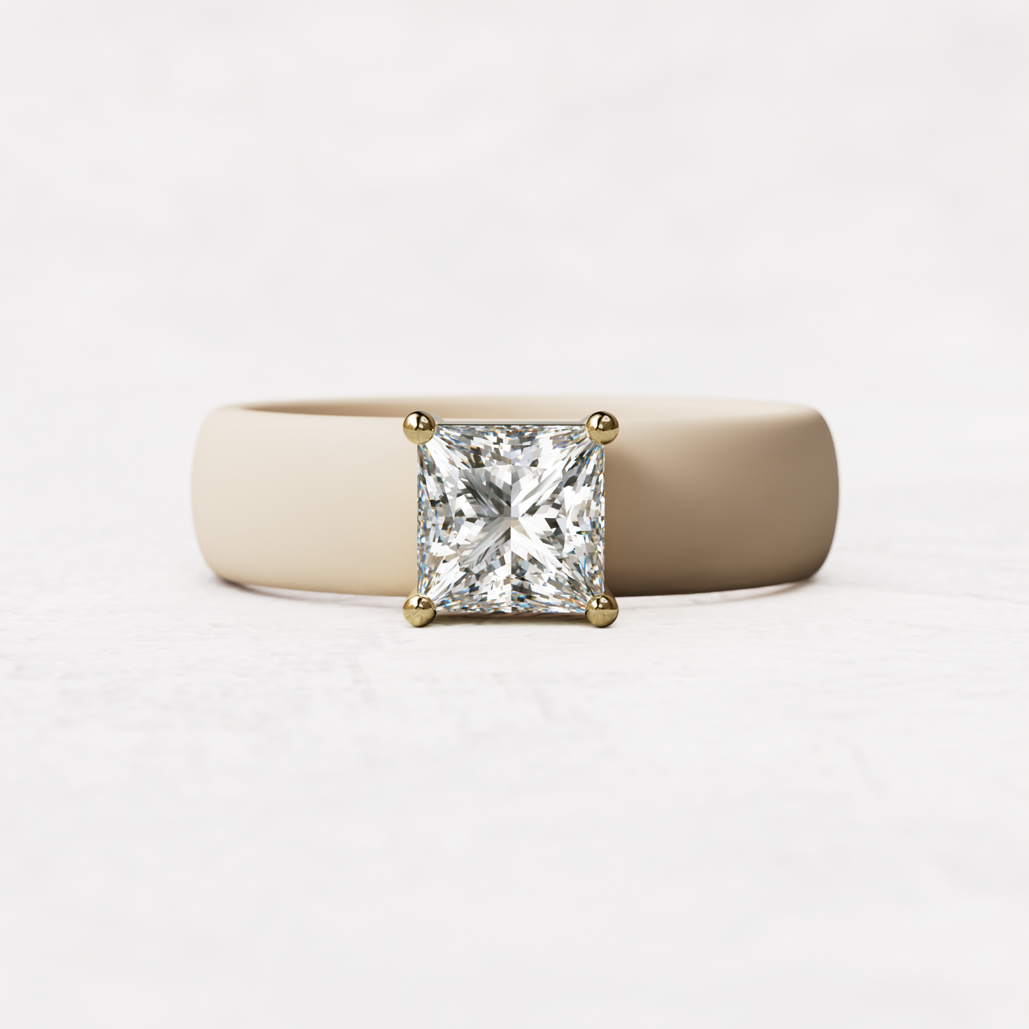 Nude silicone ring with a one carat princess cut diamond set in 14 karat Gold