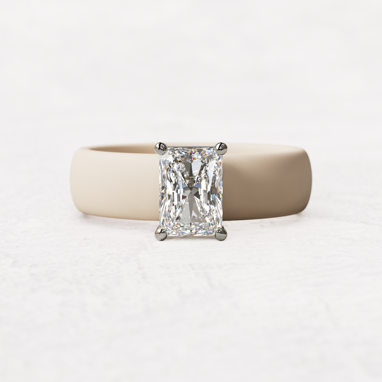 Nude silicone band with a one carat radiant diamond set in 14 karat white Gold