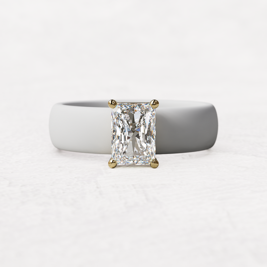 White silicone band with a one carat radiant diamond set in 14 karat Gold