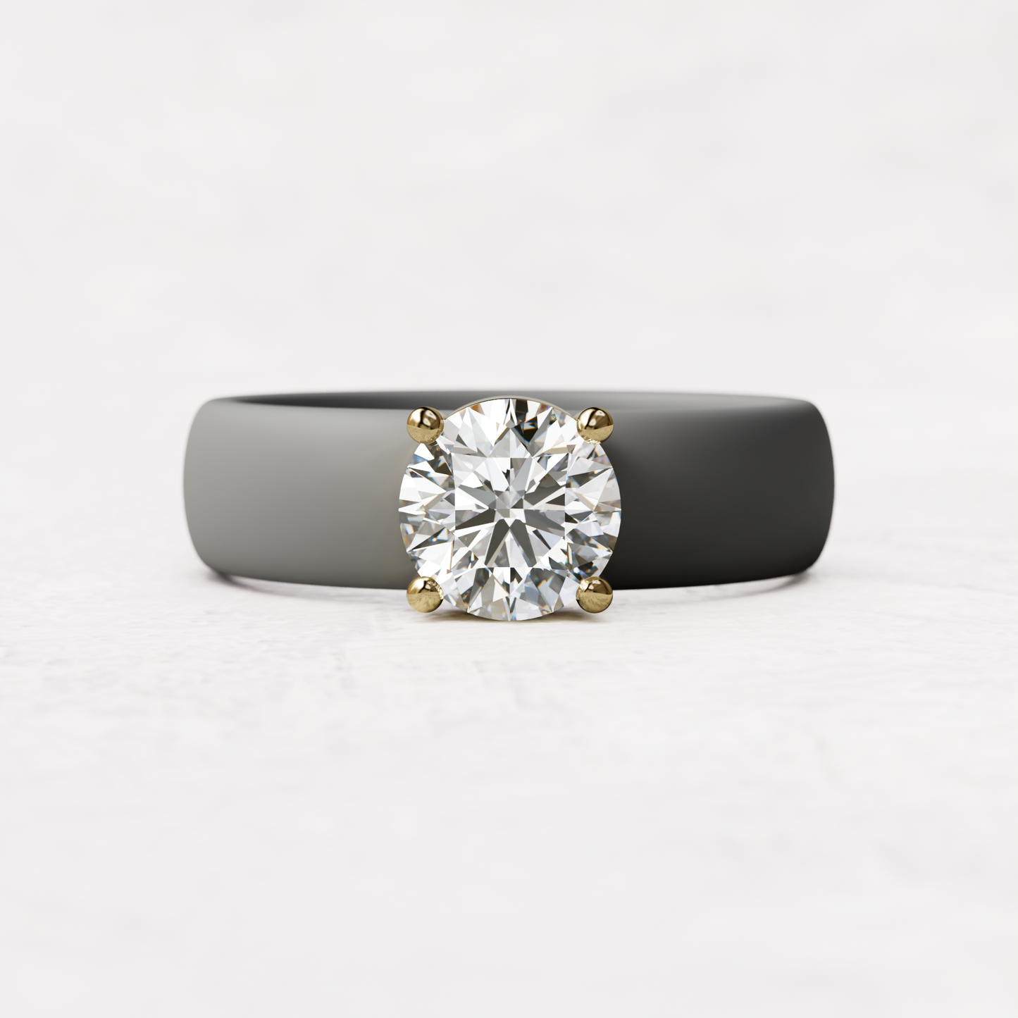 One carat round diamond with gray silicone band in 14 karat gold