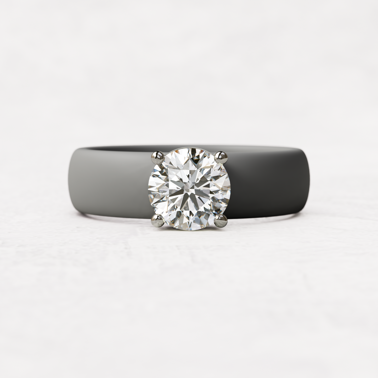 One carat round diamond with gray silicone band in 14 karat white gold