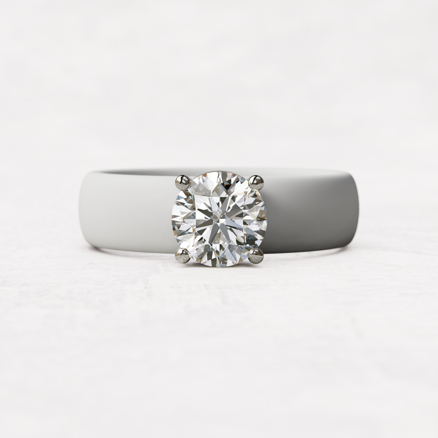One carat round diamond with white silicone band in 14 karat white gold