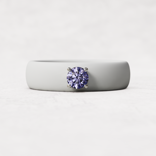 june birthstone white silicone band ring with a quarter carat alexandrite set in 925 sterling silver
