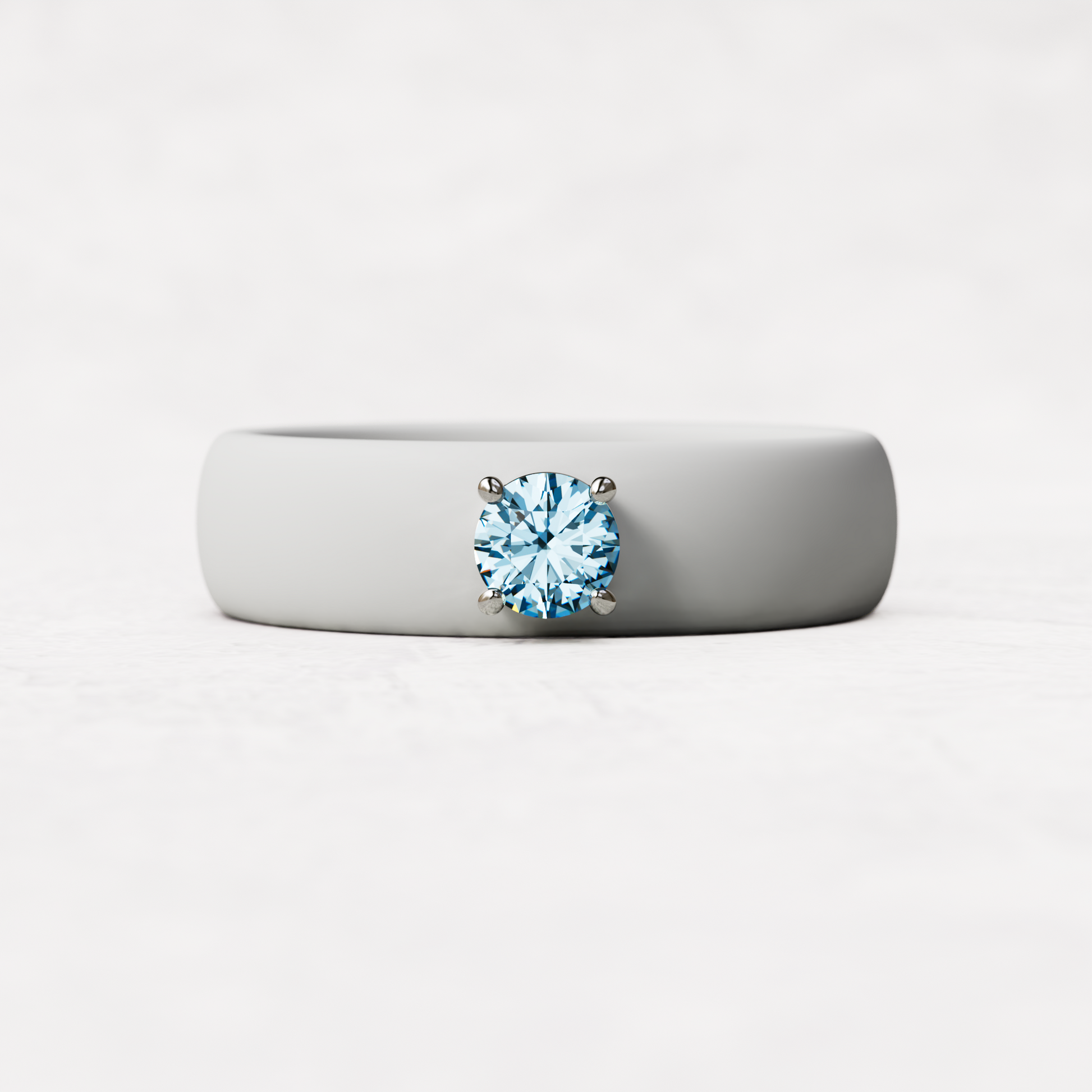 march birthstone white silicone band ring with a quarter carat aquamarine set in 925 sterling silver