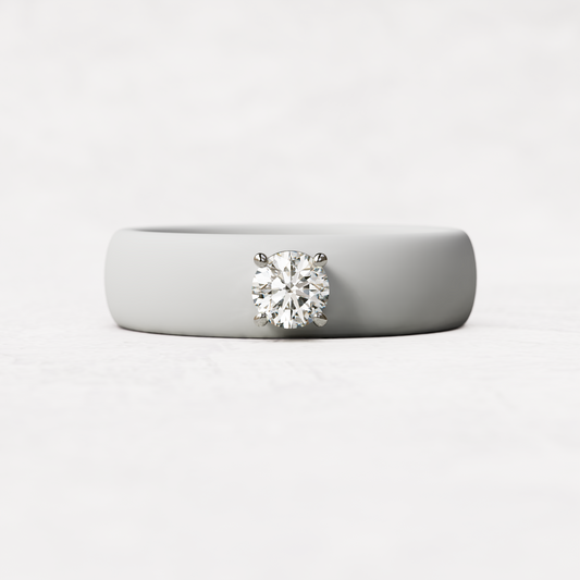 april birthstone white silicone band ring with a quarter carat diamond set in 925 sterling silver