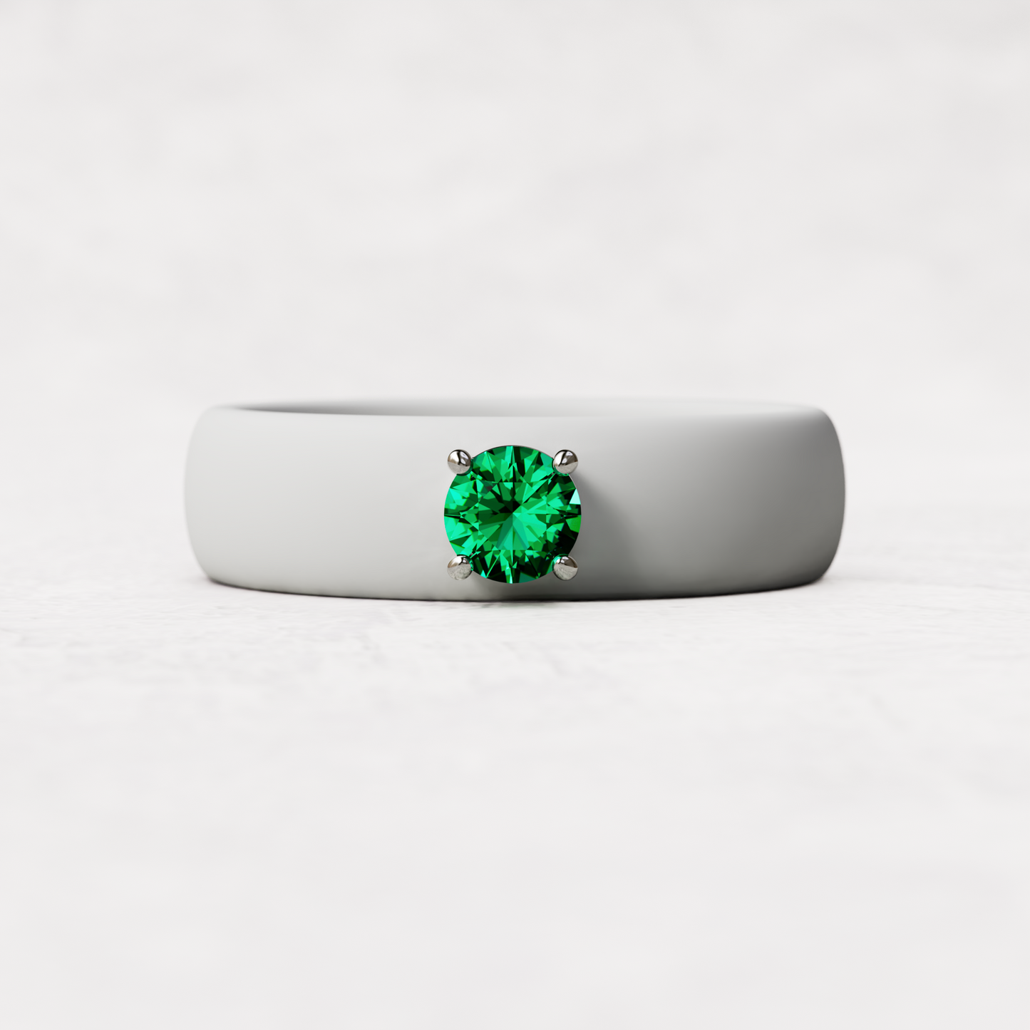 may birthstone white silicone band ring with a quarter carat emerald set in 925 sterling silver