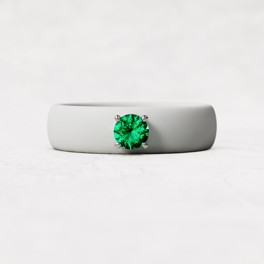 may birthstone white silicone band ring with a quarter carat emerald set in 925 sterling silver