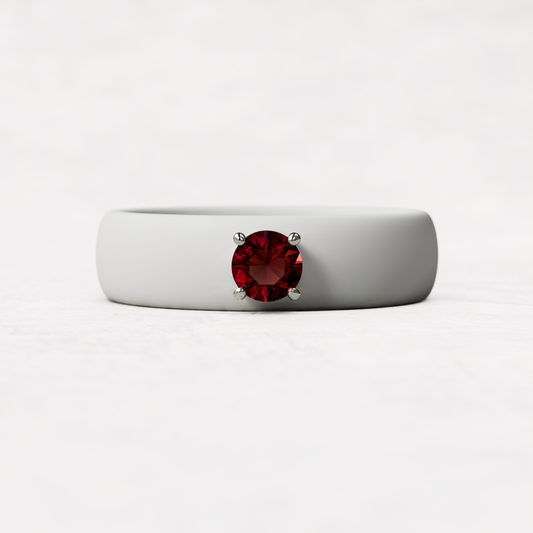 january birthstone white silicone band ring with a quarter carat garnet set in 925 sterling silver