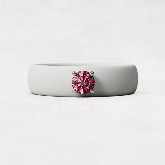 october birthstone white silicone band  ring with a quarter carat pink tourmaline set in 925 sterling silver