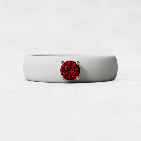 july birthstone white silicone band ring with a quarter carat ruby set in 925 sterling silver