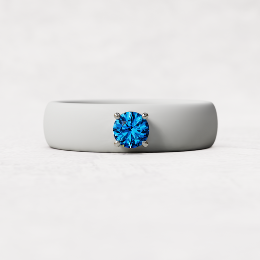 september birthstone white silicone band  ring with a quarter carat sapphire set in 925 sterling silver