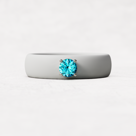 december birthstone .25 carat zircon on a white silicone band set in sterling silver