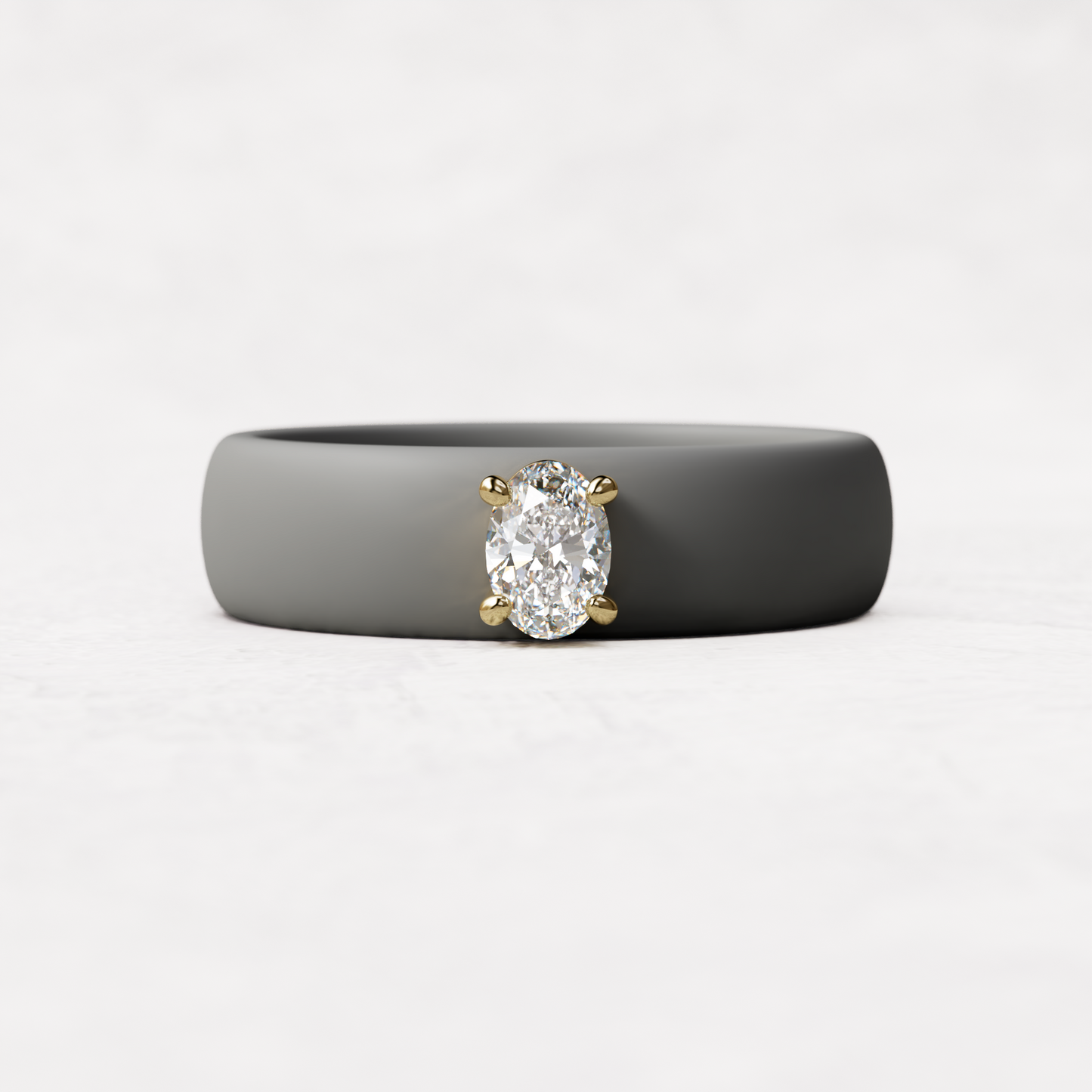Gray silicone ring with a quarter carat oval diamond set in 14 karat Gold