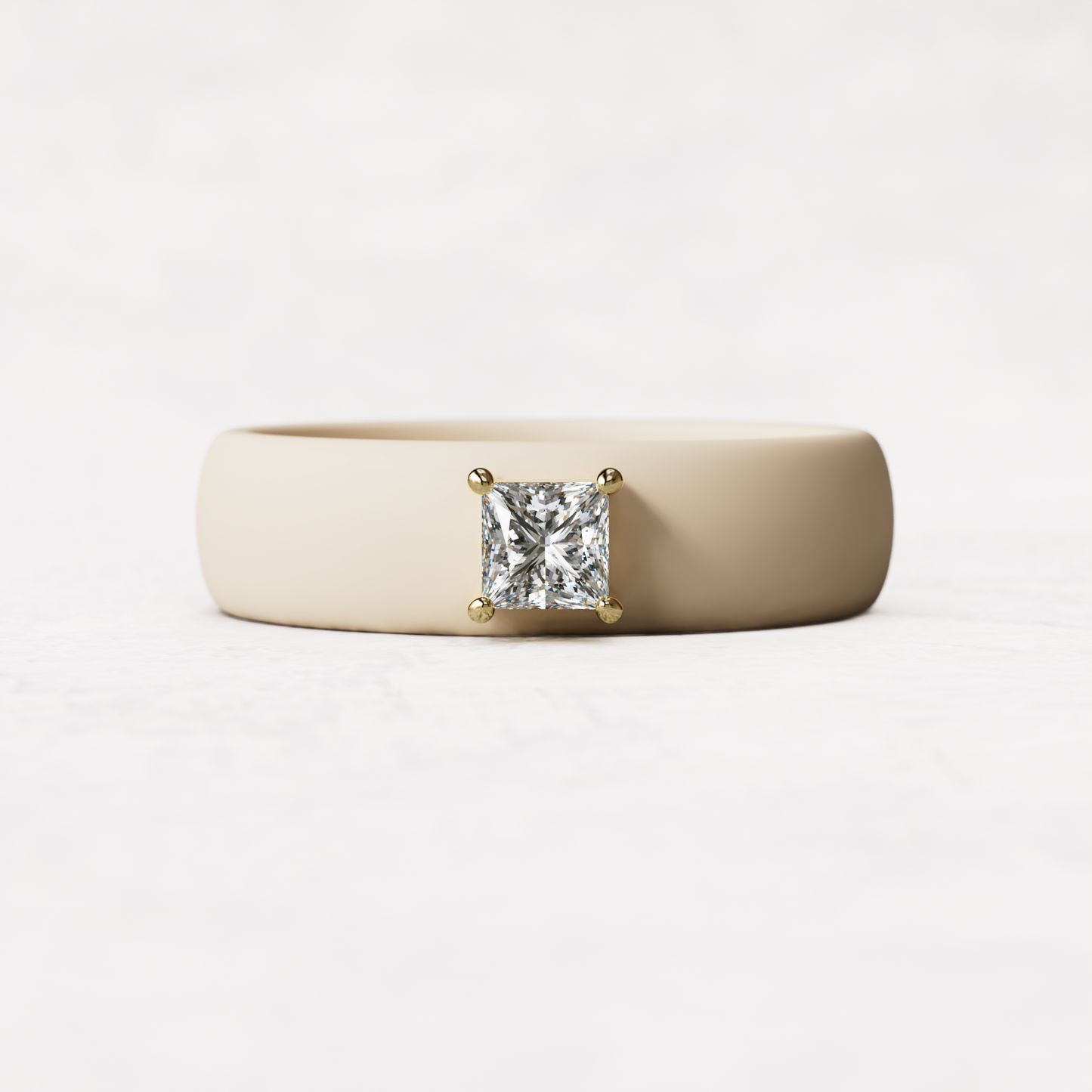 Nude silicone ring with a quarter carat princess cut diamond set in 14 karat Gold