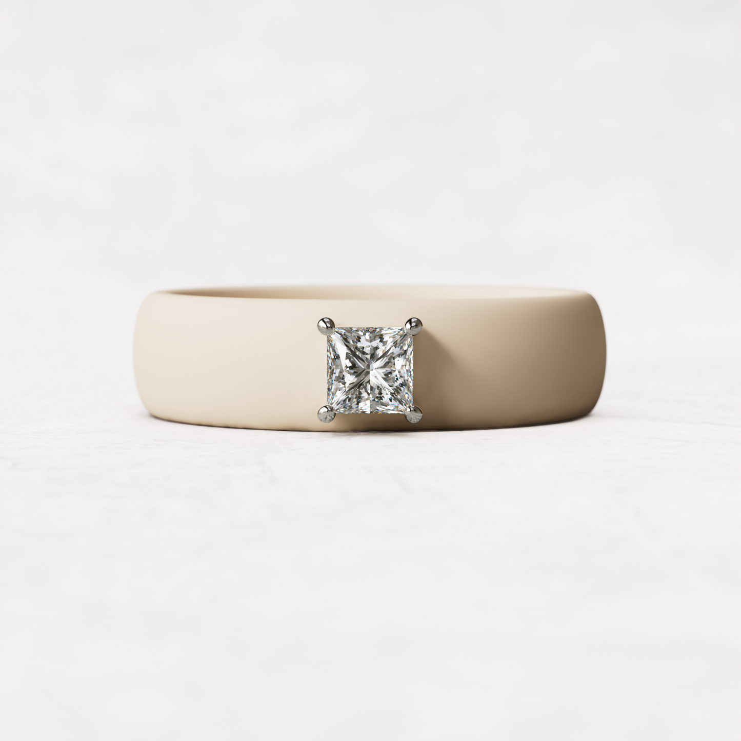 Nude silicone ring with a quarter carat princess cut diamond set in 14 karat white Gold