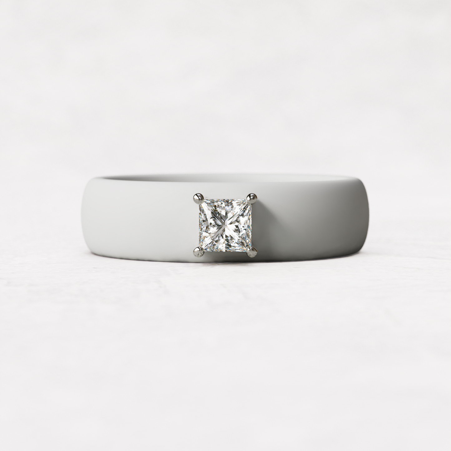 White silicone ring with a quarter carat princess cut diamond set in 14 karat white Gold