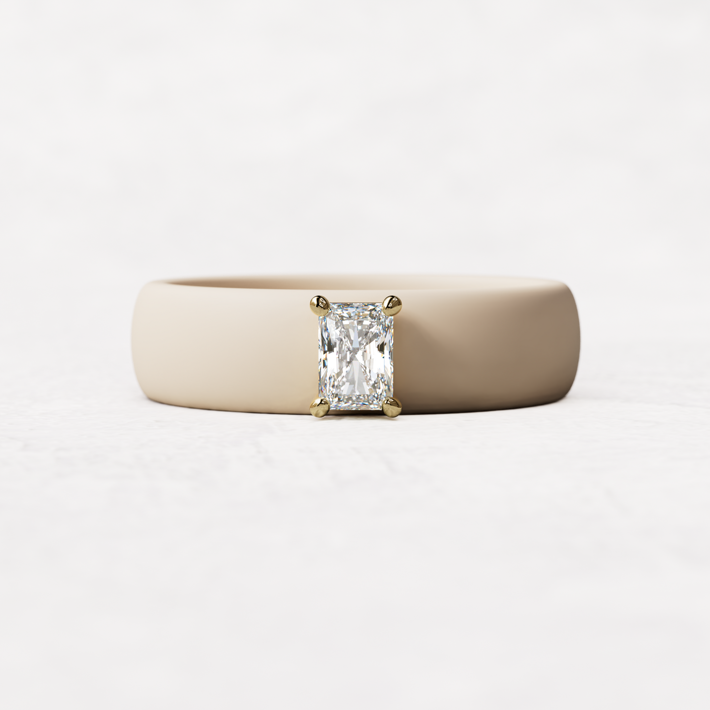 nude silicone band with a quarter carat radiant diamond set in 14 karat Gold