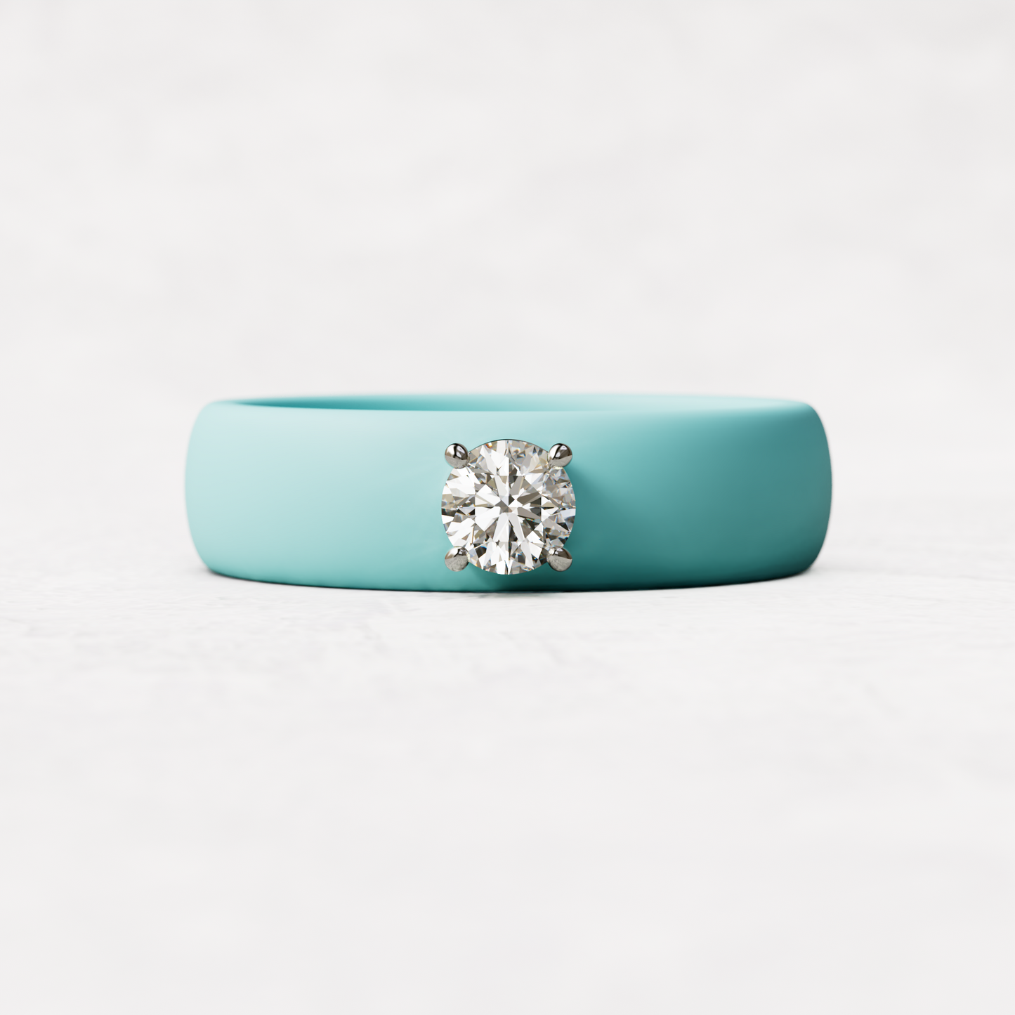 quarter carat round diamond with aqua silicone band in 14 karat white gold