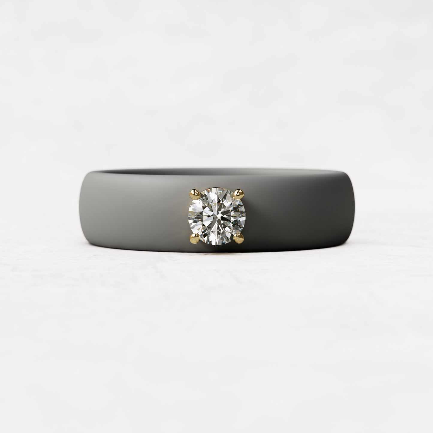 quarter carat round diamond with gray silicone band in 14 karat gold