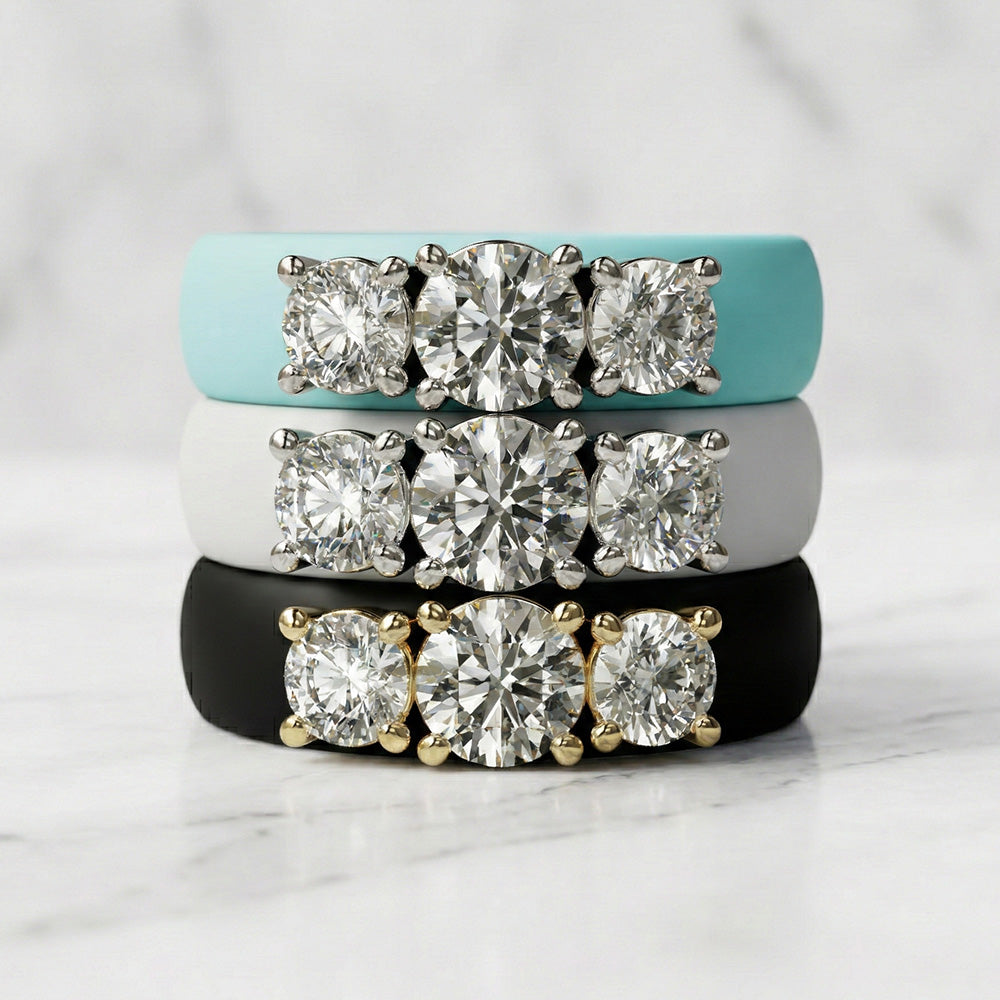 3 Stone Round Diamond Silicone Ring | 1ct TW