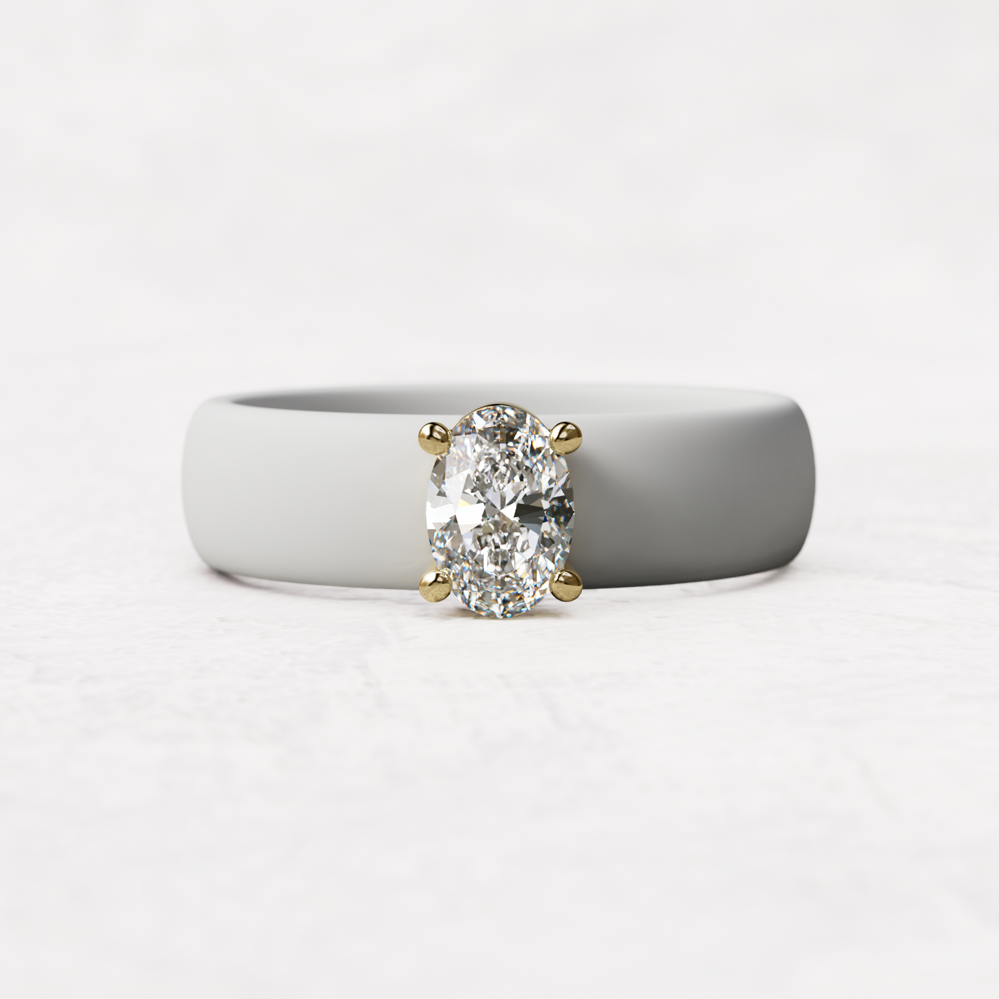 White silicone ring with a half carat oval diamond set in 14 karat white Gold