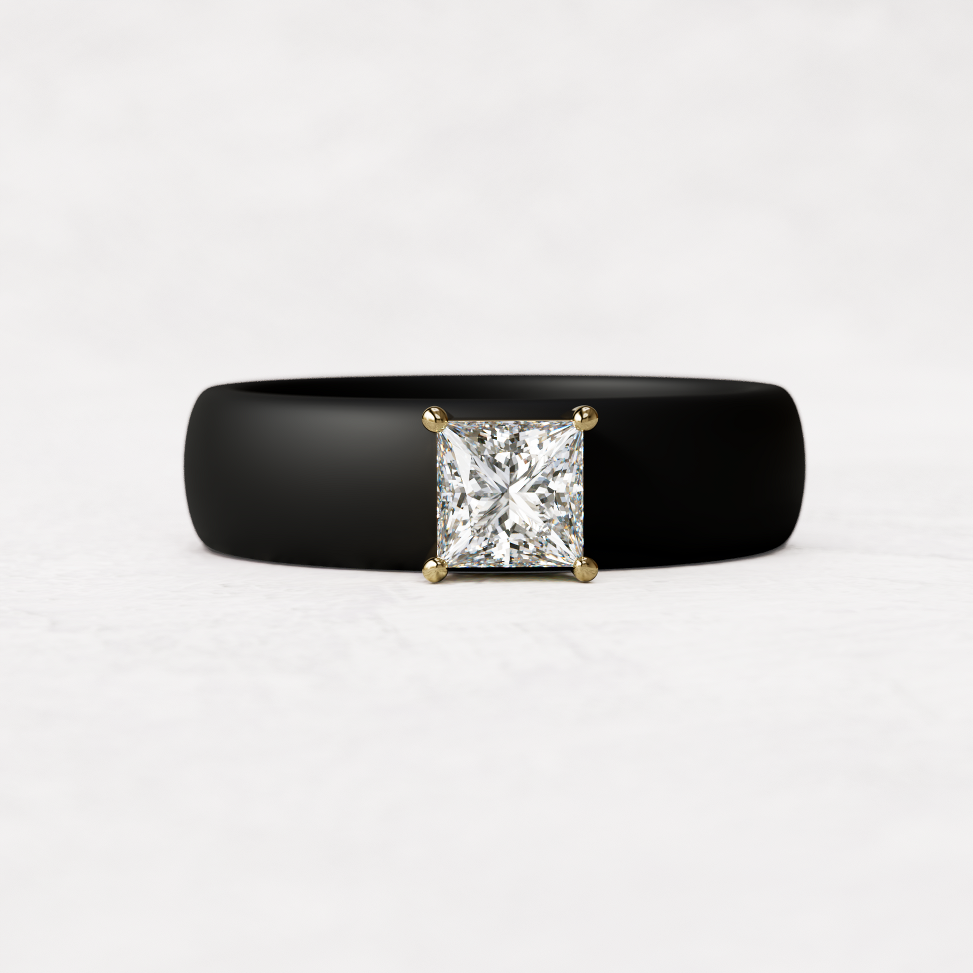 Black silicone ring with a half carat princess cut diamond set in 14 karat Gold