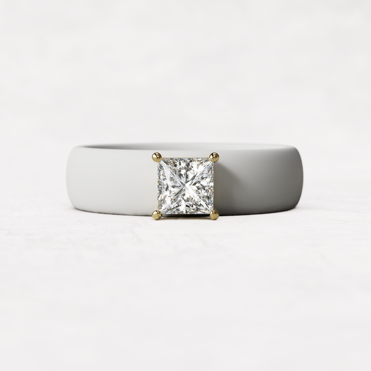 White silicone ring with a half carat princess cut diamond set in 14 karat Gold