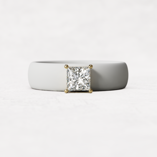 White silicone ring with a half carat princess cut diamond set in 14 karat Gold