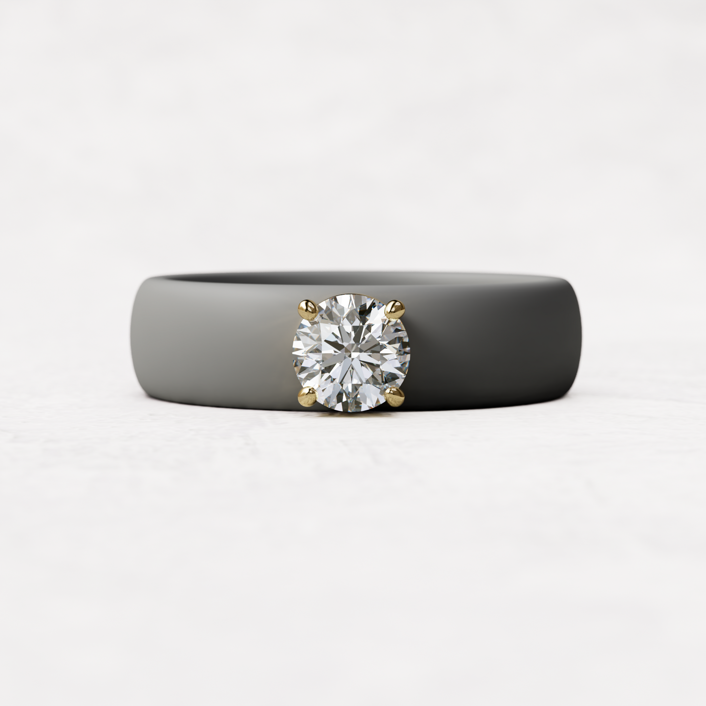 half carat round diamond with gray silicone band in 14 karat gold